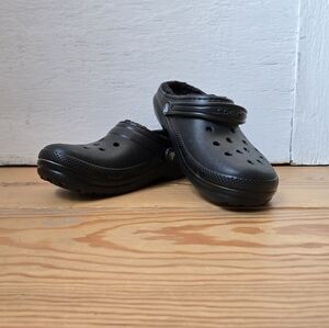 Crocs Black Lined Classic Clogs Fleece Winter Comfort Shoes 5